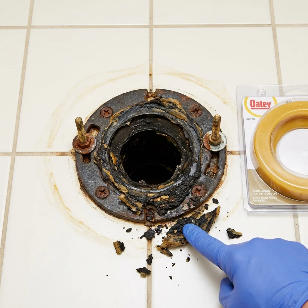 Failed wax ring showing water seepage at the base of a toilet in a Piscataway, NJ home
