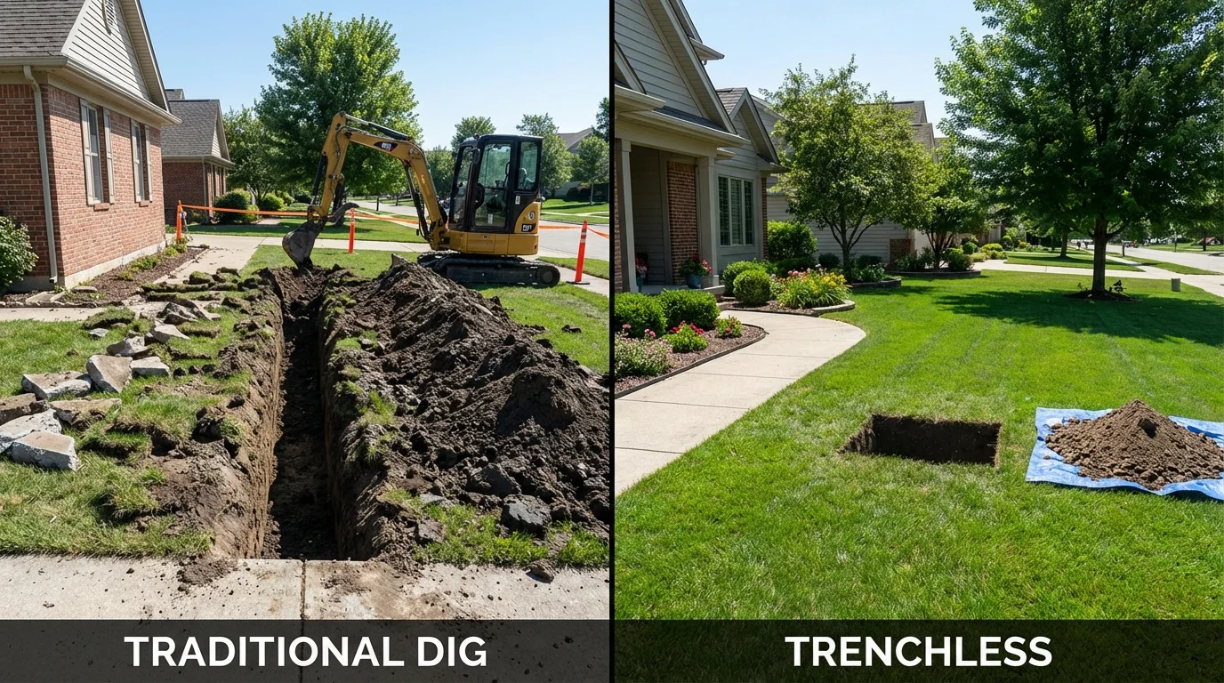 Trenchless sewer repair with minimal yard damage versus traditional excavation in Piscataway, NJ